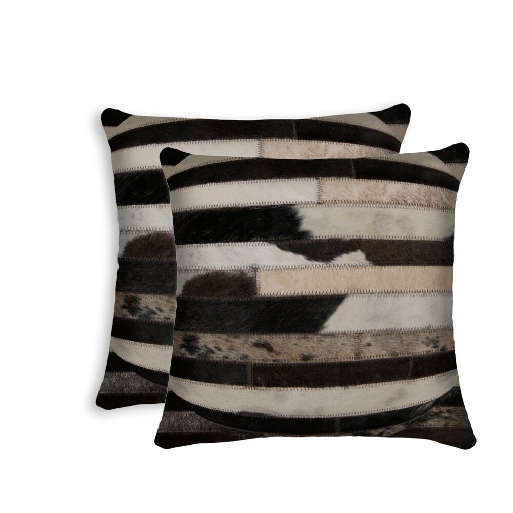 Natural Home Decor Torino Madrid Cowhide Pillow | 2-Piece | Tri-color | 18"x18"